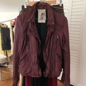 Red leather jacket / free people jacket